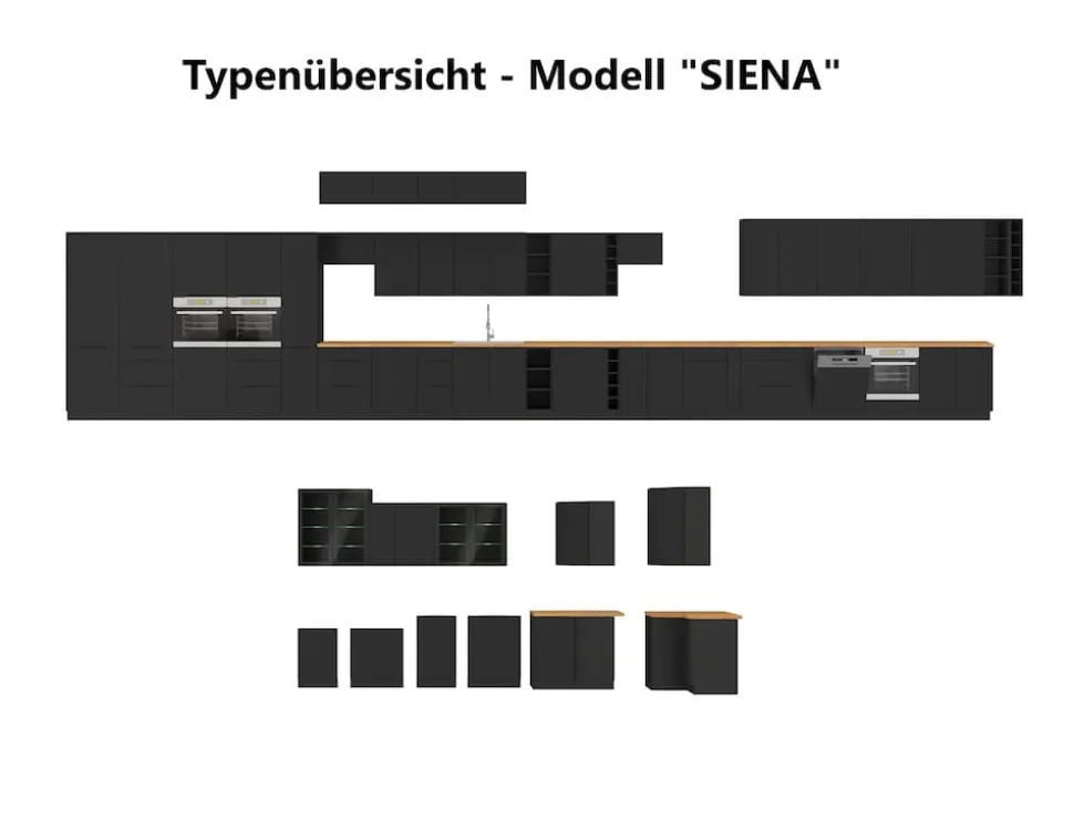Aufsatzschrank Hochschrank 60 cm Küche MONZA Okapi Nußbaum Küchenzeile