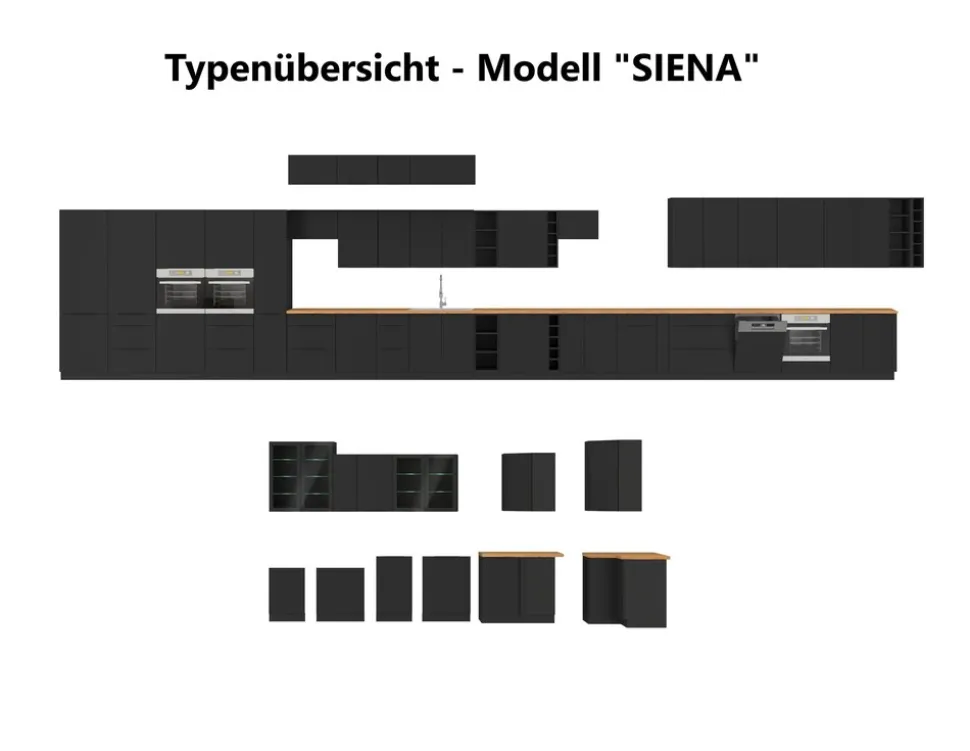 Aufsatzschrank Hochschrank 40 cm SIENA Schwarz Küchenzeile Küchenblock Küche
