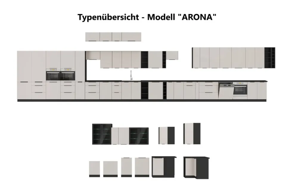 Aufsatzschrank Hochschrank 40 cm SIENA Schwarz Küchenzeile Küchenblock Küche