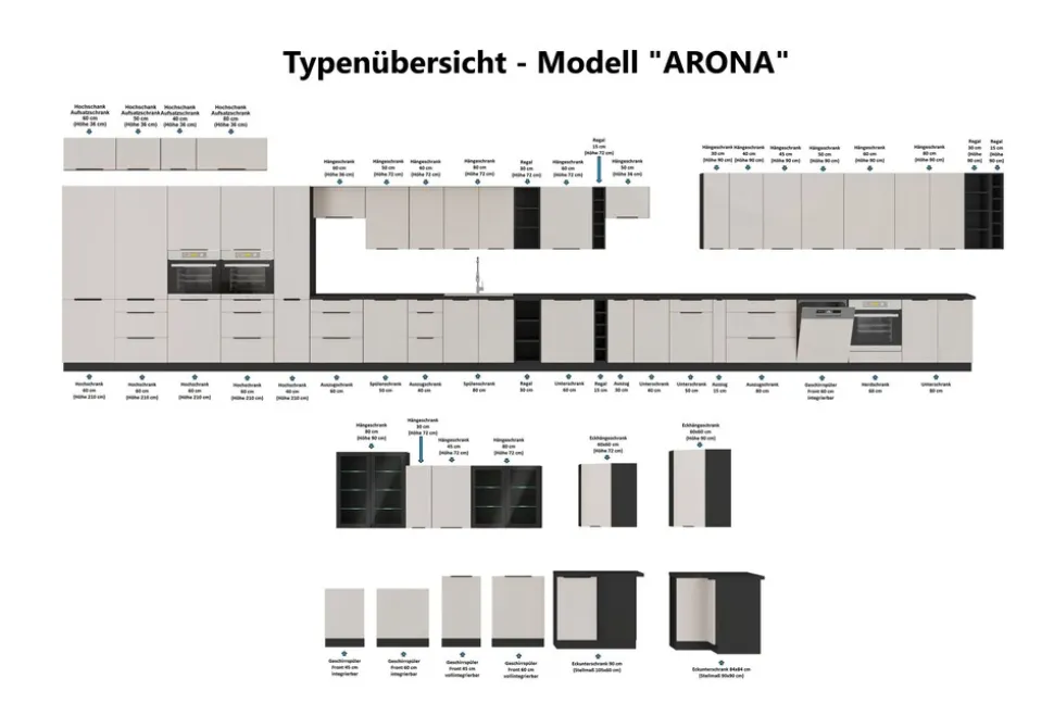 Aufsatzschrank Hochschrank 40 cm SIENA Schwarz Küchenzeile Küchenblock Küche