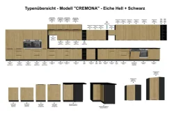 Aufsatzschrank Hochschrank 50 cm CREMONA Eiche Küchenzeile Küchenblock Küche