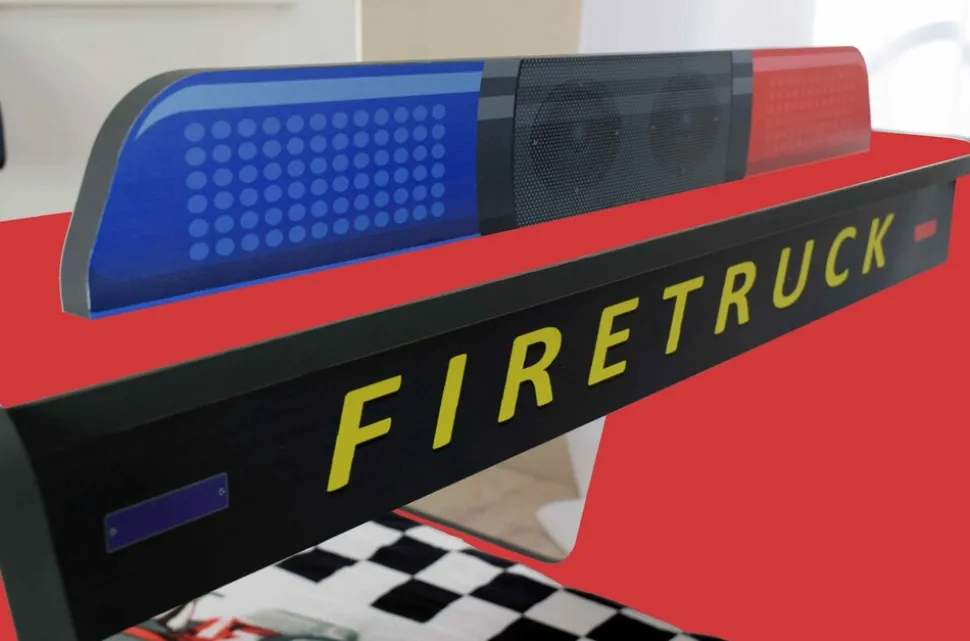 Autobett Kinder 90x200 cm Feuerwehrbett "Rio Firetruck" mit LED-Licht und Sirenenoptik
