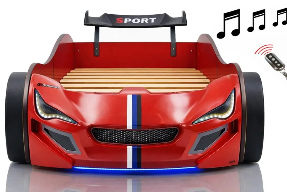 Autobett Kinder 90x200 Jungen LED Leuchte Unterbodenbeleuchtung Sound Fernbedienung