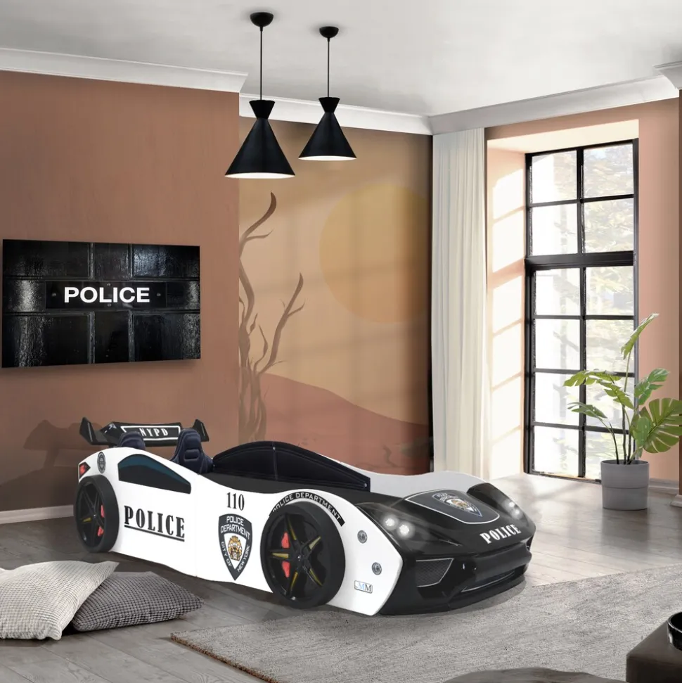 Autobett "Police" + Sportsitze Spielbett für Kinder 90x200 inkl. Lattenrost