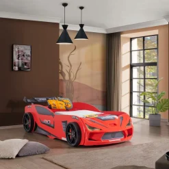 Autobett 90x200 Rio Kinderbett mit LED Leuchte und Lattenrost Rot