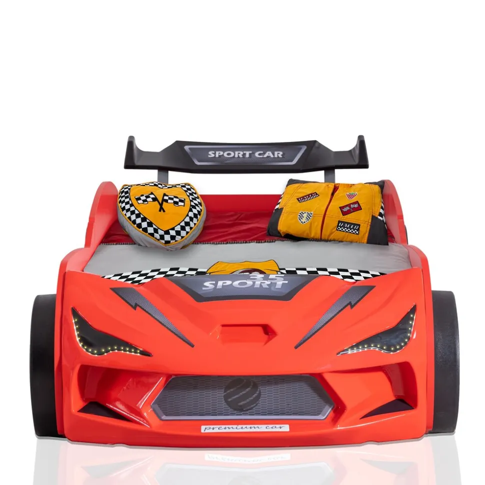 Autobett 90x200 Rio Kinderbett mit LED Leuchte und Lattenrost Rot