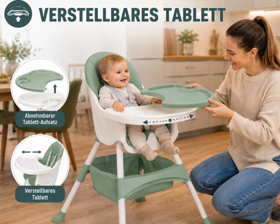 Baby Vivo Design 2in1 Kinderhochstuhl - Oscar in Grün