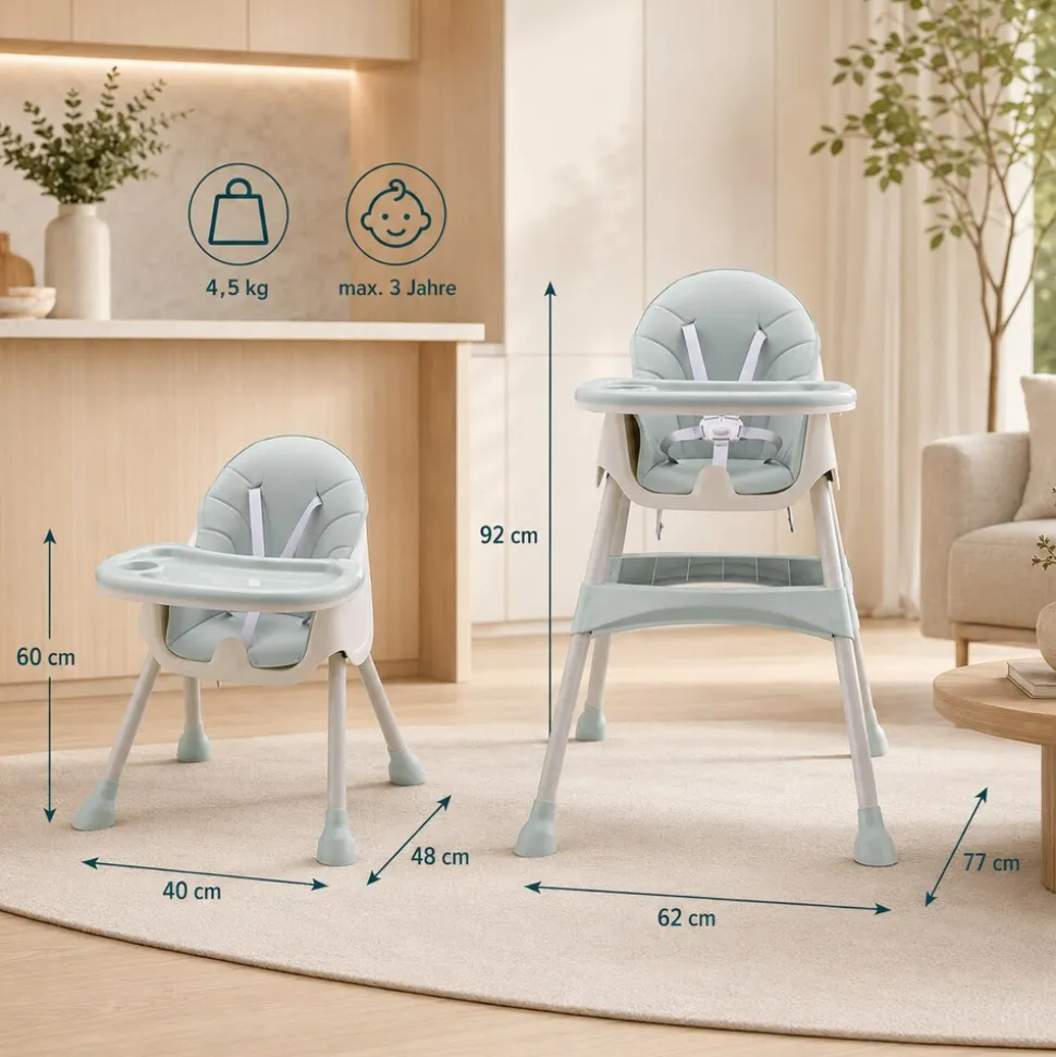 Baby Vivo Design 2in1 Kinderhochstuhl - Oscar Türkis