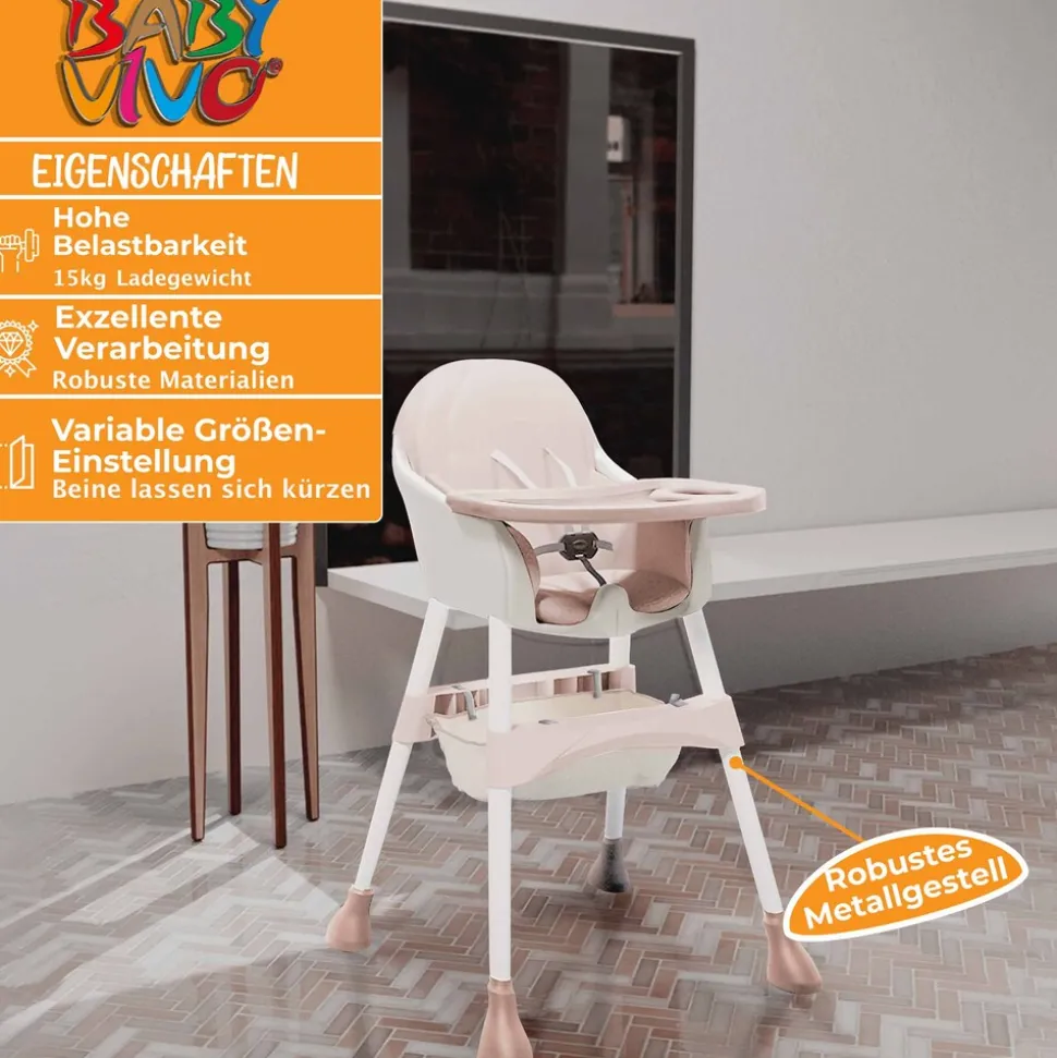 Baby Vivo Design 2in1 Kinderhochstuhl - Oscar in Pink