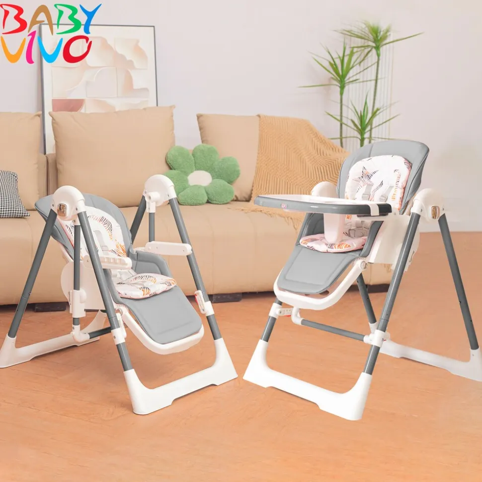 Baby Vivo 3in1 Kinderhochstuhl / Babywippe höhenverstellbar für Kinder - Lulu in Grau
