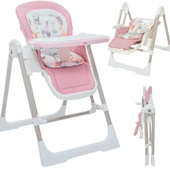 Baby Vivo 3in1 Kinderhochstuhl / Babywippe höhenverstellbar für Kinder - Lulu in Rosa