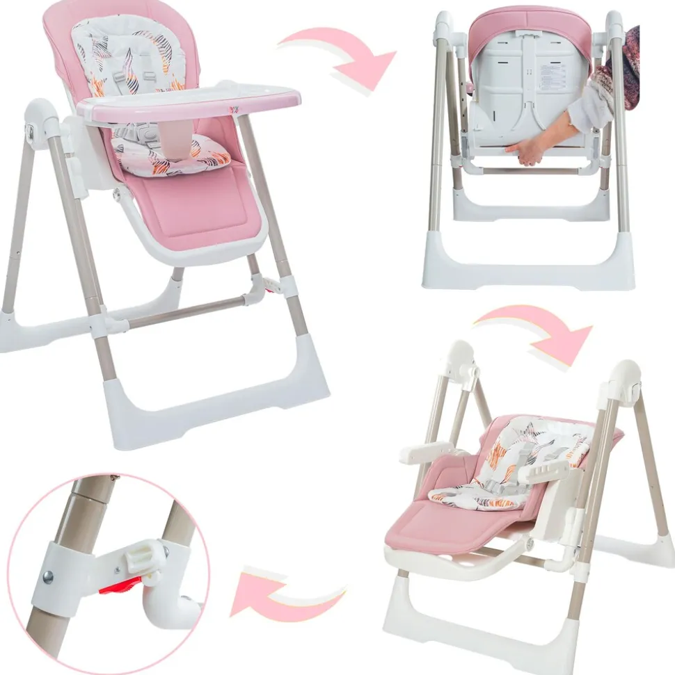 Baby Vivo 3in1 Kinderhochstuhl / Babywippe höhenverstellbar für Kinder - Lulu in Rosa
