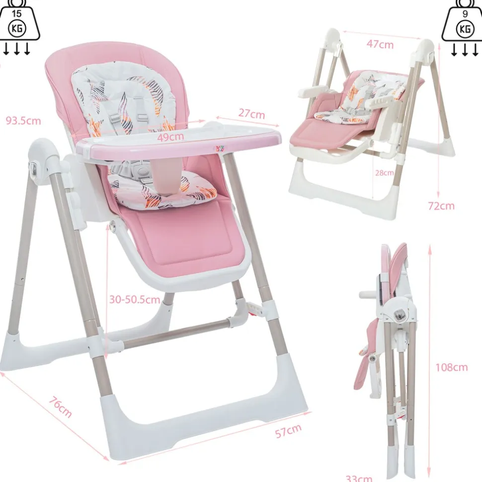 Baby Vivo 3in1 Kinderhochstuhl / Babywippe höhenverstellbar für Kinder - Lulu in Rosa