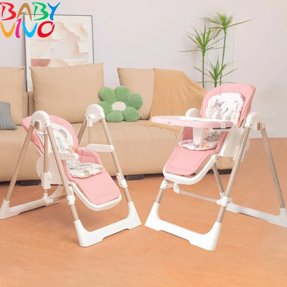 Baby Vivo 3in1 Kinderhochstuhl / Babywippe höhenverstellbar für Kinder - Lulu in Rosa