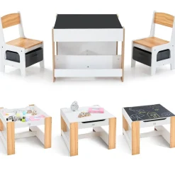 Baby Vivo Kindersitzgruppe mit multifunktionalem Tisch und 2 Stühlen aus Holz - Mia