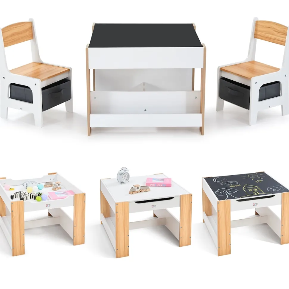 Baby Vivo Kindersitzgruppe mit multifunktionalem Tisch und 2 Stühlen aus Holz - Mia