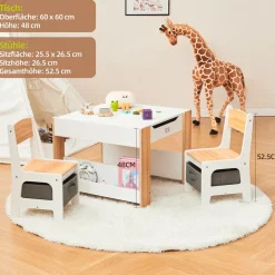 Baby Vivo Kindersitzgruppe mit multifunktionalem Tisch und 2 Stühlen aus Holz - Mia