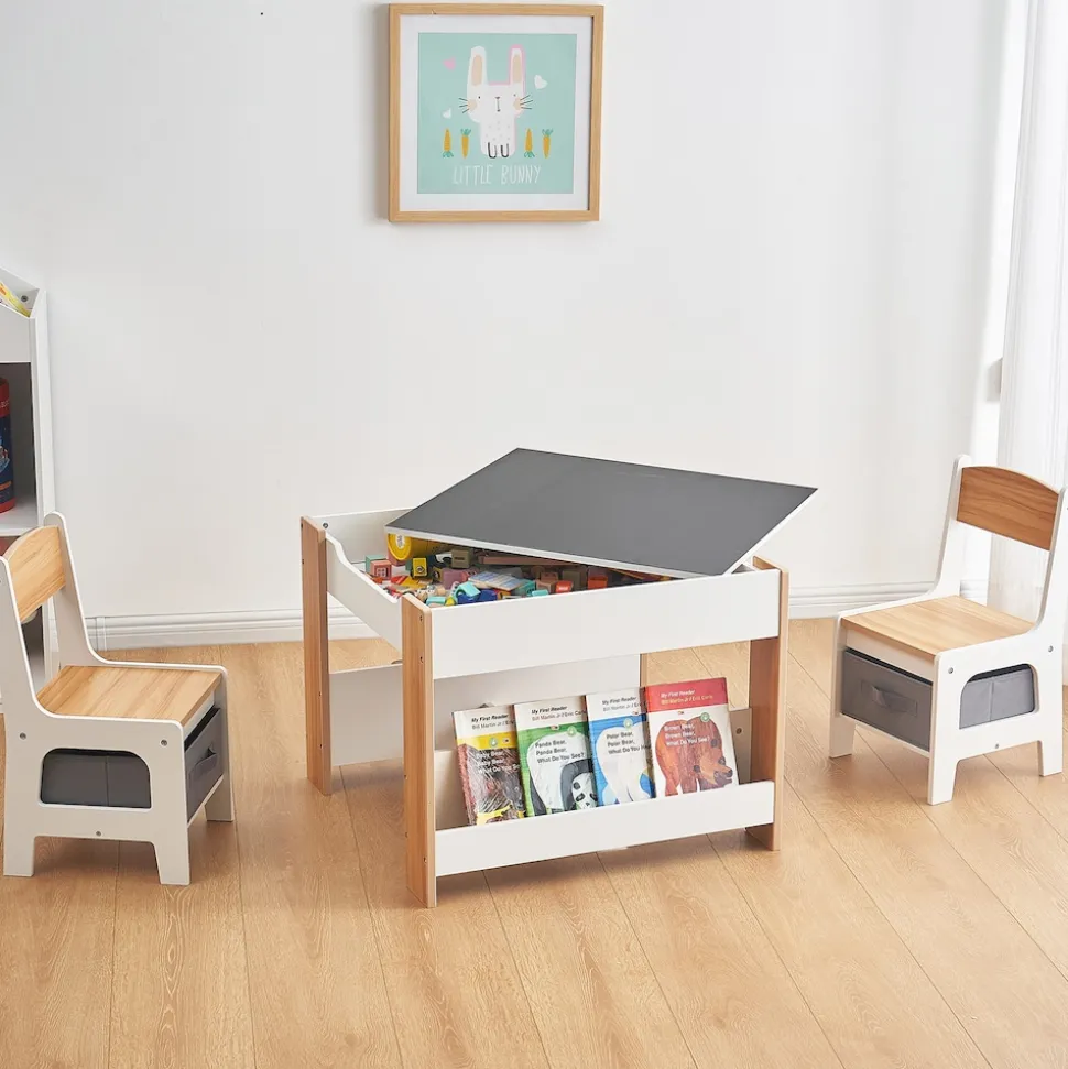 Baby Vivo Kindersitzgruppe mit multifunktionalem Tisch und 2 Stühlen aus Holz - Mia