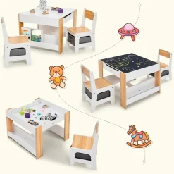 Baby Vivo Kindersitzgruppe mit multifunktionalem Tisch und 2 Stühlen aus Holz - Mia