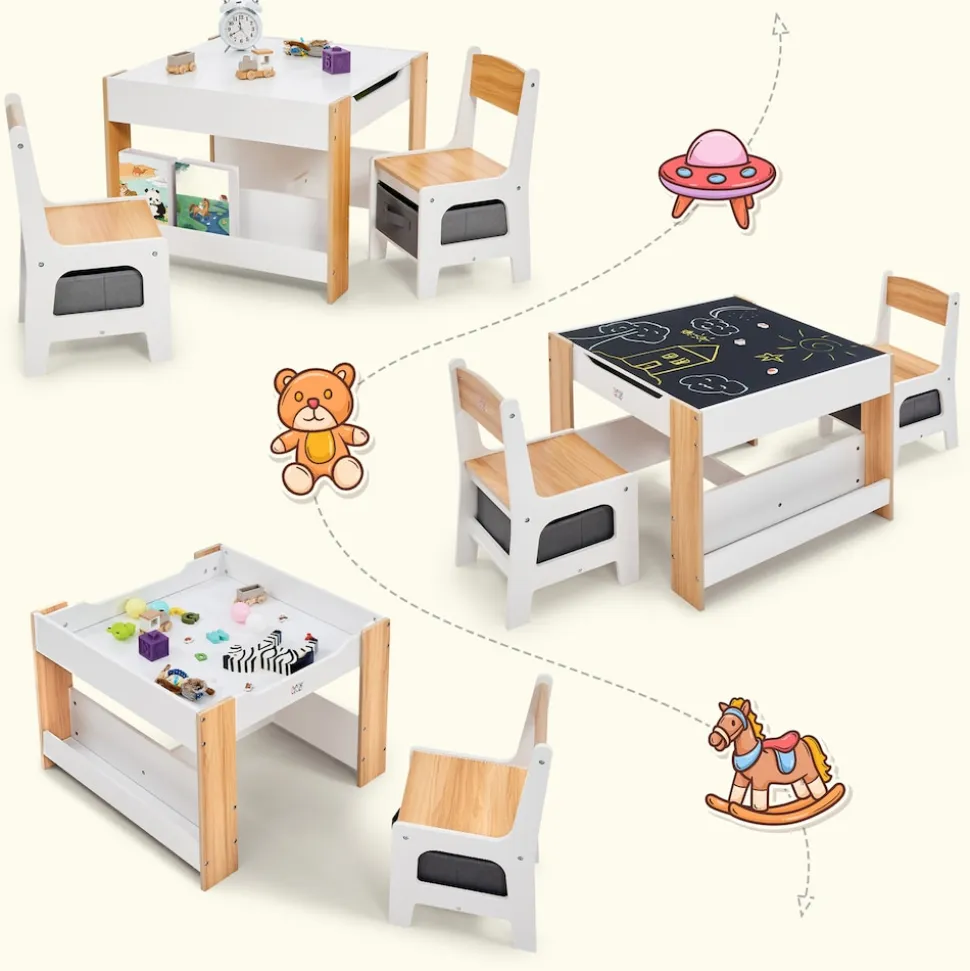 Baby Vivo Kindersitzgruppe mit multifunktionalem Tisch und 2 Stühlen aus Holz - Mia
