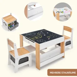 Baby Vivo Kindersitzgruppe mit multifunktionalem Tisch und 2 Stühlen aus Holz - Mia