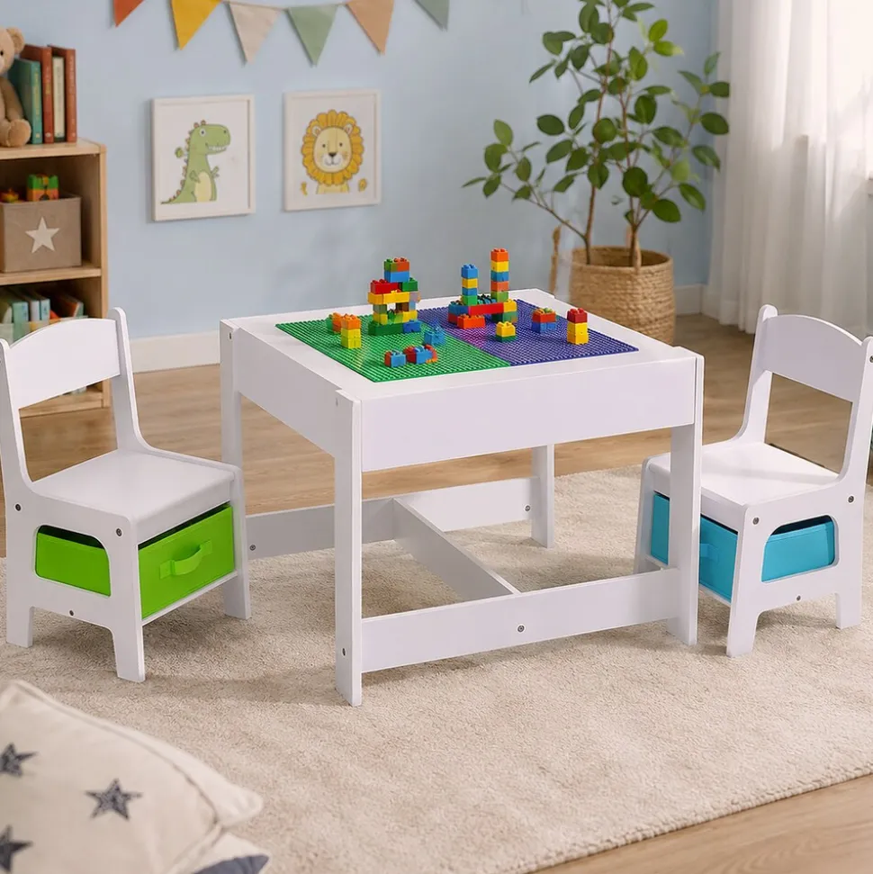 Baby Vivo Kindersitzgruppe mit multifunktionalem Tisch und 2 Stühlen aus Holz - Moritz