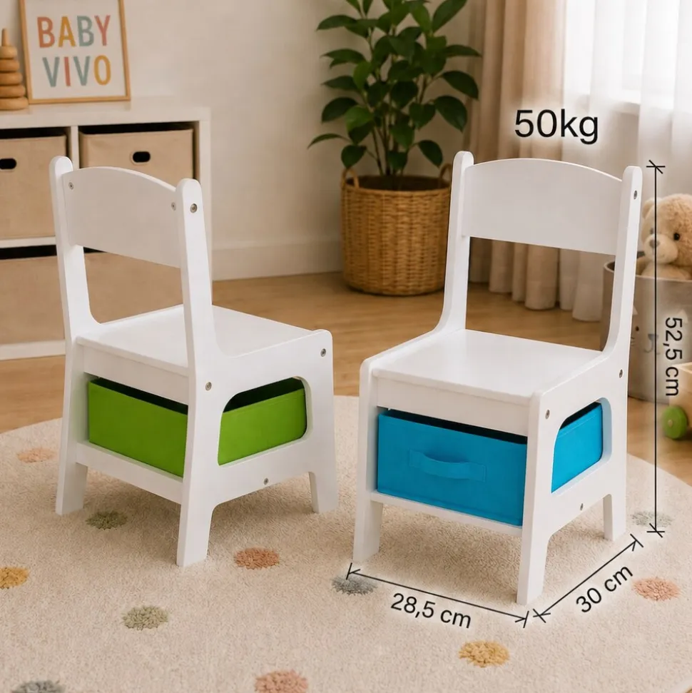 Baby Vivo Kindersitzgruppe mit multifunktionalem Tisch und 2 Stühlen aus Holz - Moritz