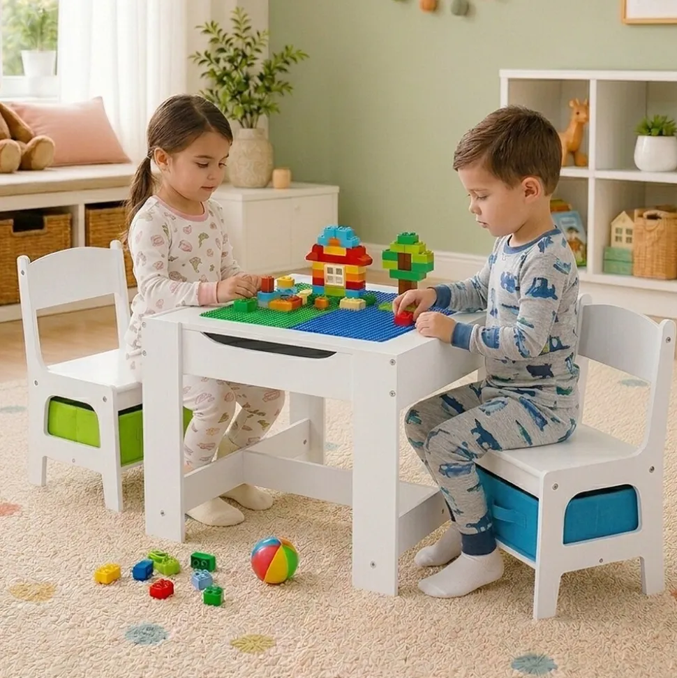 Baby Vivo Kindersitzgruppe mit multifunktionalem Tisch und 2 Stühlen aus Holz - Moritz