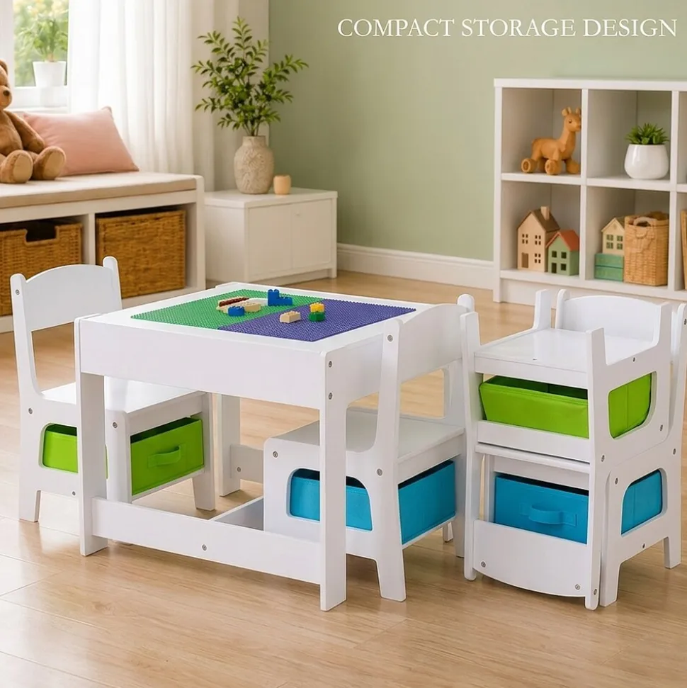 Baby Vivo Kindersitzgruppe mit multifunktionalem Tisch und 2 Stühlen aus Holz - Moritz