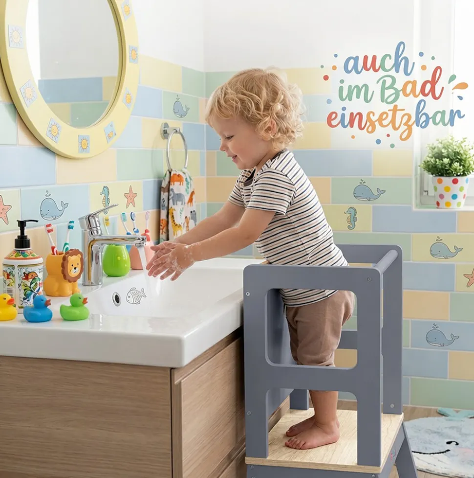 Baby Vivo Lernturm aus Holz - Mit Tafel in Grau
