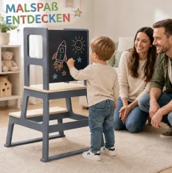Baby Vivo Lernturm aus Holz - Mit Tafel in Grau