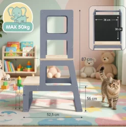 Baby Vivo Lernturm aus Holz - Mit Tafel in Grau