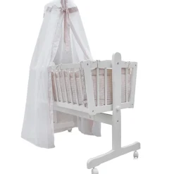 Baby Wiege Kinder Bett Stubenwagen Beistellbett + 9 tlg. Zubehör Weiß / Beige