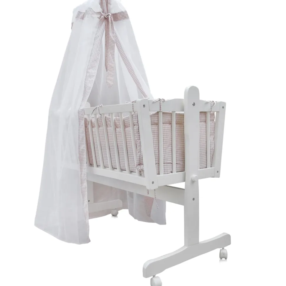 Baby Wiege Kinder Bett Stubenwagen Beistellbett + 9 tlg. Zubehör Weiß / Beige
