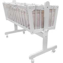 Baby Wiege Kinder Bett Stubenwagen Beistellbett + 9 tlg. Zubehör Weiß / Beige