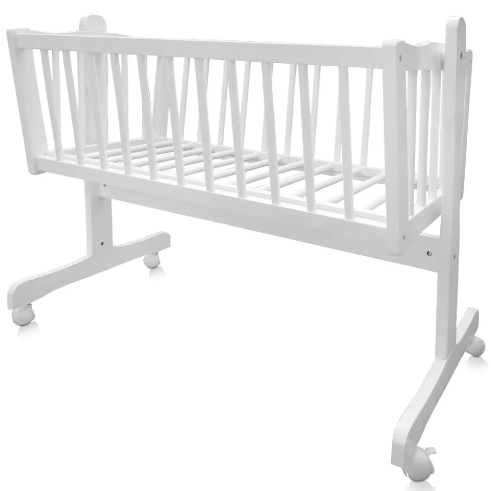 Baby Wiege Kinder Bett Stubenwagen Beistellbett + 9 tlg. Zubehör Weiß / Beige