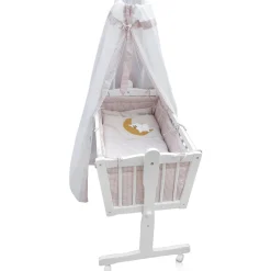 Baby Wiege Kinder Bett Stubenwagen Beistellbett + 9 tlg. Zubehör Weiß / Beige