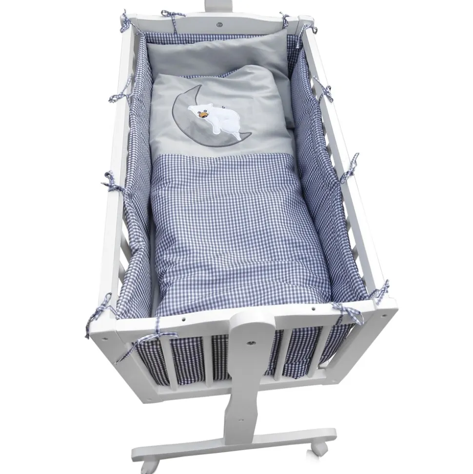 Baby Wiege Kinder Bett Stubenwagen Beistellbett + 9 tlg. Zubehör Weiß Grau