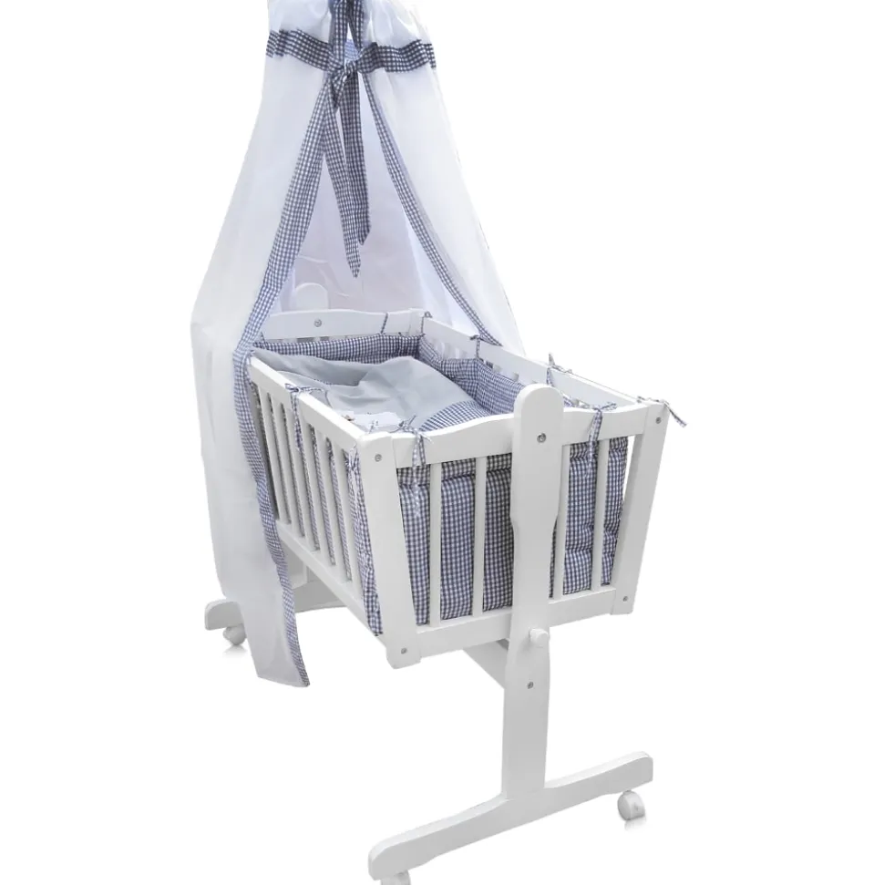 Baby Wiege Kinder Bett Stubenwagen Beistellbett + 9 tlg. Zubehör Weiß Grau