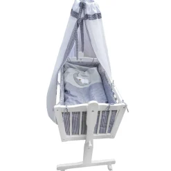 Baby Wiege Kinder Bett Stubenwagen Beistellbett + 9 tlg. Zubehör Weiß Grau