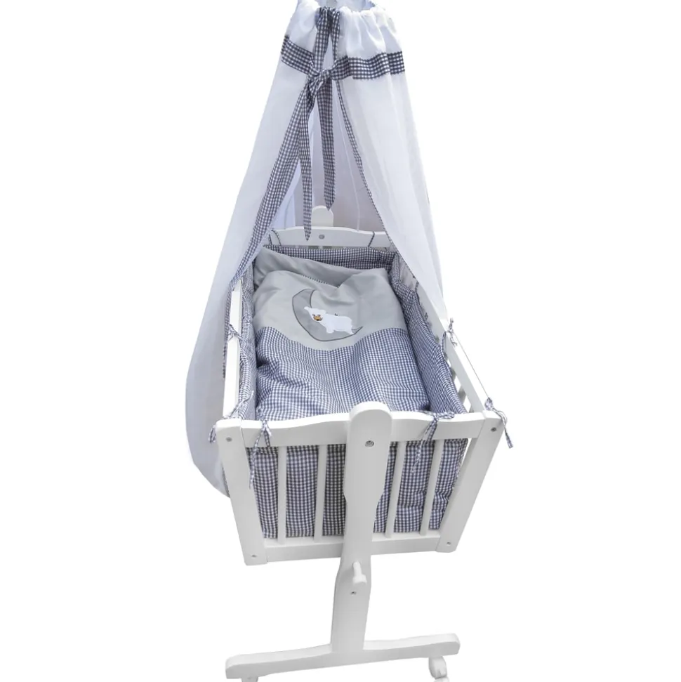 Baby Wiege Kinder Bett Stubenwagen Beistellbett + 9 tlg. Zubehör Weiß Grau