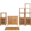 Badezimmerset MCW-B18, Komplett Badezimmer Badmöbel Badset Badschrank mit Tür, Bambus