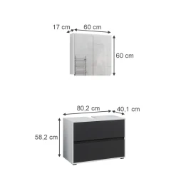 Badmöbel-Set Maltin Weiß Anthrazit modern Waschtischunterschrank Spiegelschrank