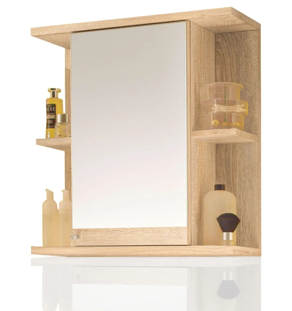 Badmöbel Spiegelschrank Badschrank mit Ablagen Sonoma
