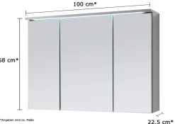 Badmöbel Spiegelschrank DUO 100 mit LED Beleuchtung Grau
