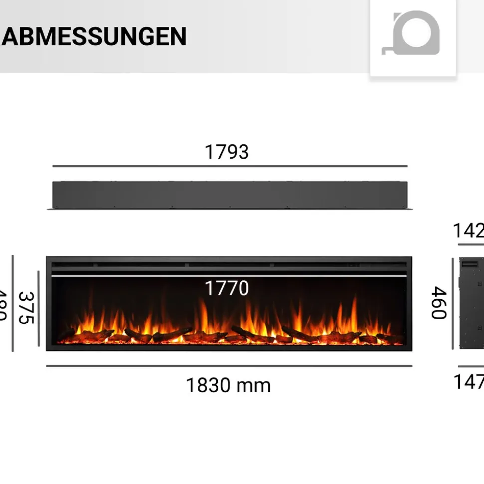 BALDERIA Elektrokamin Atalanta 72 - Einbaukamin mit Heizung 1500 W