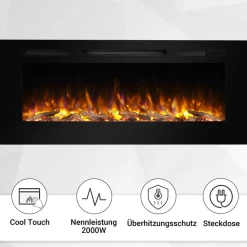 BALDERIA Elektrokamin Fiamma 48 - Einbaukamin mit Heizung 2000 W