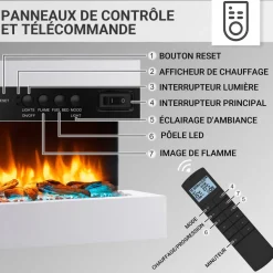 BALDERIA Elektrokamin Ignis - Wandkamin mit Heizung 2000 W, weiss