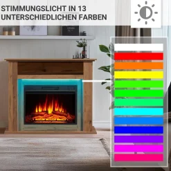 BALDERIA Elektrokamin Liora - Standkamin mit Heizung, dunkle Eiche
