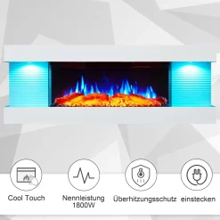 BALDERIA Elektrokamin Lumina - Wandkamin mit Heizung 1800 W, weiss